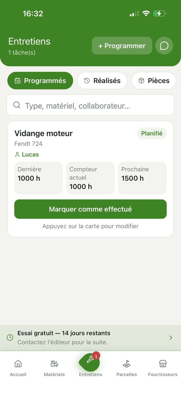 L’écran des entretiens programmés