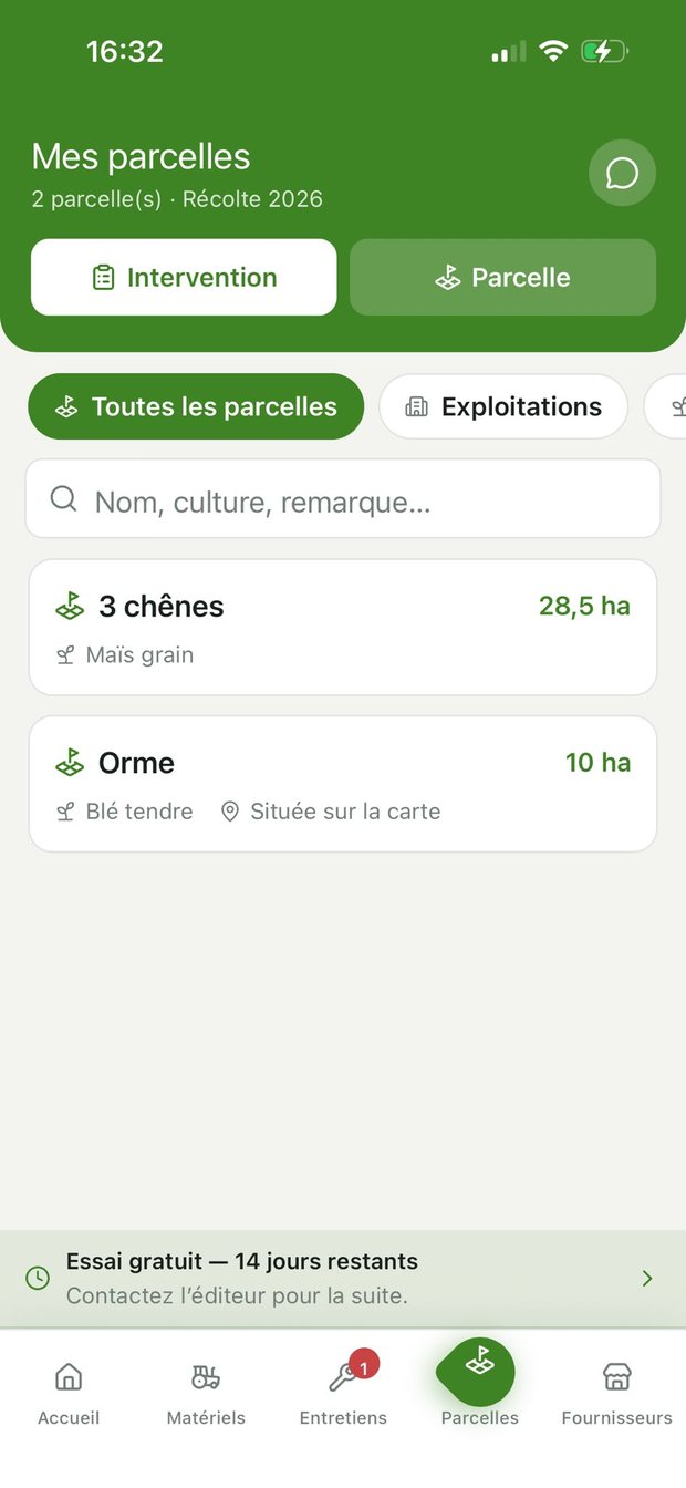 L’écran des parcelles